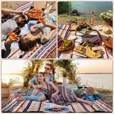 Пляжний килимок LARUTAN Boho 200x200 см, пікнікова ковдра з піску, портативна та вологостійка підстилка для кемпінгу, BBQ та подорожей (Бежевий)