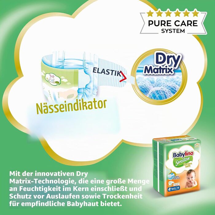 Дитячі підгузки Babylino Sensitive Maxi Plus, розмір 4+ (10-15 кг), 138 шт. — гіпоалергенні
