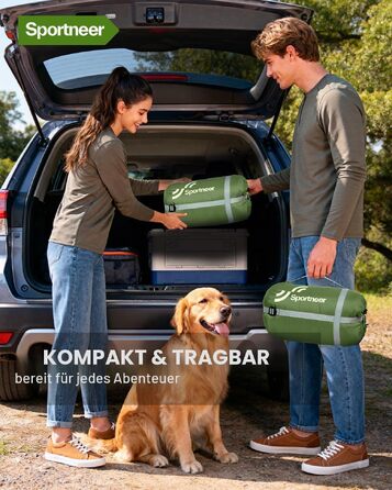 Спальний мішок Sportneer Outdoor у формі ковдри 220×85 см, з отворами для рук, 1.5 кг (Зелений, температурний режим 10-26 °C)