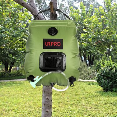Сонячний душ URPRO 20 л, портативний, для кемпінгу, знімний шланг, нагрів води до 45°C, чорний, для туризму та літнього відпочинку