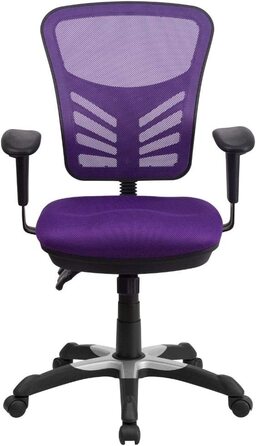 Ергономічне офісне крісло Flash Furniture з сітчастою спинкою, анатомічним та регульованим по висоті сидінням, 3 важелями керування, фіолетове