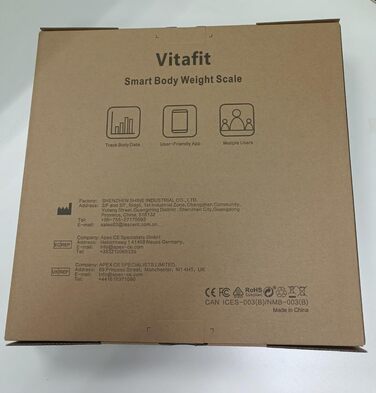 Смарт-вага Vitafit 250 кг, електронна вага для людей з вимірюванням ваги та ІМТ, Bluetooth, синхронізація з додатком, 8 мм загартоване скло, широка платформа, срібляста