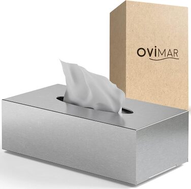 Диспенсер для косметичних серветок ovimar Fornaes з нержавіючої сталі, сріблястий, для ванної, кухні чи столу, з можливістю настінного монтажу