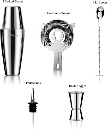 Преміум набір для коктейлів Boston Shaker 800/600 мл з нержавіючої сталі, 6 предметів, подарунковий комплект для бару, міксер, ложка, барне приладдя