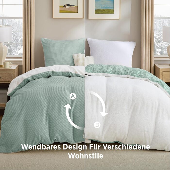 Комплект постільної білизни BEDSURE з фланелі, теплий набір 3-4 предмети (Зелений), підковдра 155x220 см, наволочка 80x80 см
