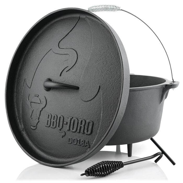 Чавунний казан BBQ-Toro Dutch Oven Alpha Serie 19л (DO18A) з ніжками та знімачем кришки, попередньо обпалений