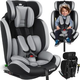 Дитяче автокрісло KIDIZ з Isofix, група 1/2/3, 9-36 кг, регульований підголівник, 5-точковий ремінь, сіре, для дітей 1-12 років