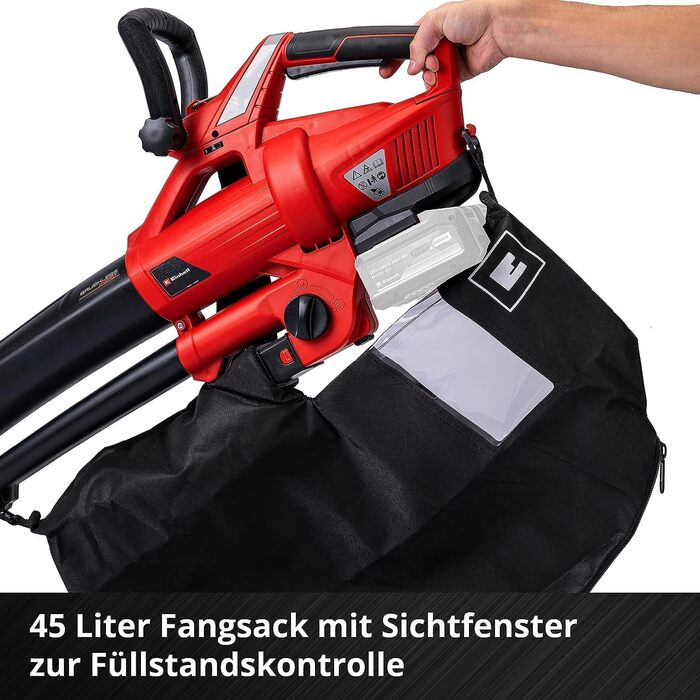 Einhell GE-CL 36 Li E-Solo Акумуляторний пилосос-повітродувка Power X-Change (2x18V, 210 км/год, безщітковий мотор, 45л мішок, ремінь, без акумулятора та зарядного пристрою)