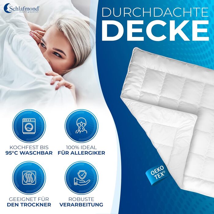 Всесезонна ковдра Schlafmond Medicus Clean 200x200 см, гіпоалергенна з терморегуляцією, бавовняна стібана ковдра, Made in Germany