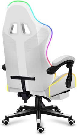 Ігрове крісло Huzaro Force 4.7, офісне, до 140 кг, RGB, біле, з підлокітниками, підставкою для ніг, подушкою для шиї та попереку, дихаюча сітка