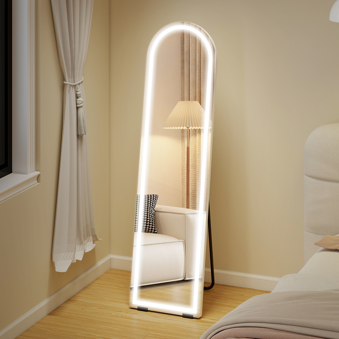 Дзеркало повного тіла з LED-підсвіткою, 150 x 40 см, арочної форми, з регулюванням яскравості, 3 колірні режими, може встановлюватися на підлозі або кріпитися до стіни, білий