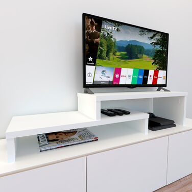 Телевізійна тумба Henor з регульованою драбинкою, дерево FSC, 90+90x35x30/15 см, біла