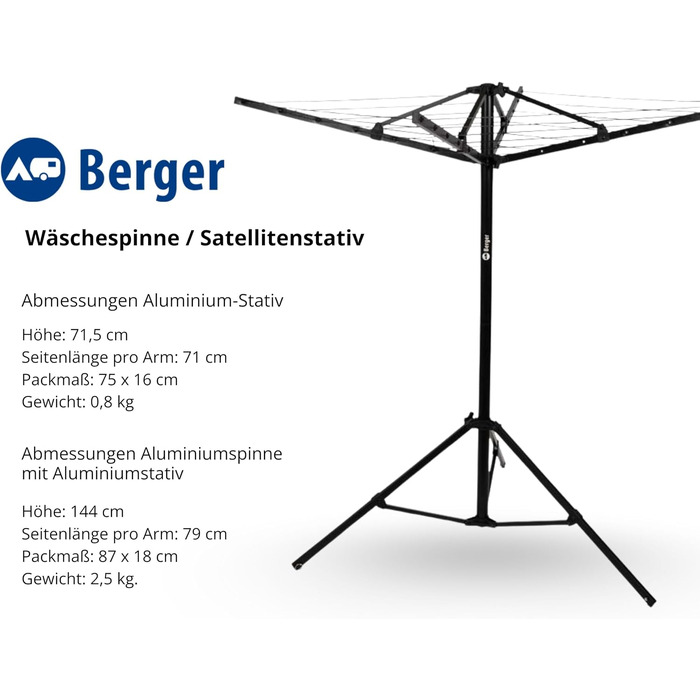 Складана сушарка для білизни BERGER Super Pop Up з підставкою та чохлом, стійка до погоди, для кемпінгу та балкона (Чорна)