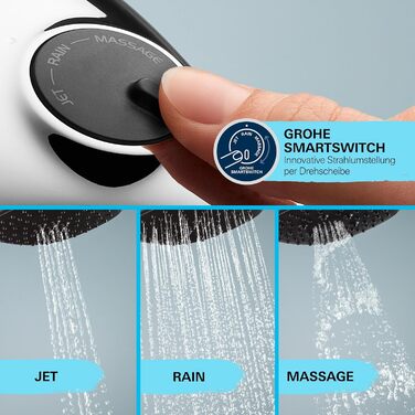 Душова лійка GROHE Vitalio 110, водоощадна (8 л/хв), 3 режими струменя, універсальне підключення, хром, 26031001