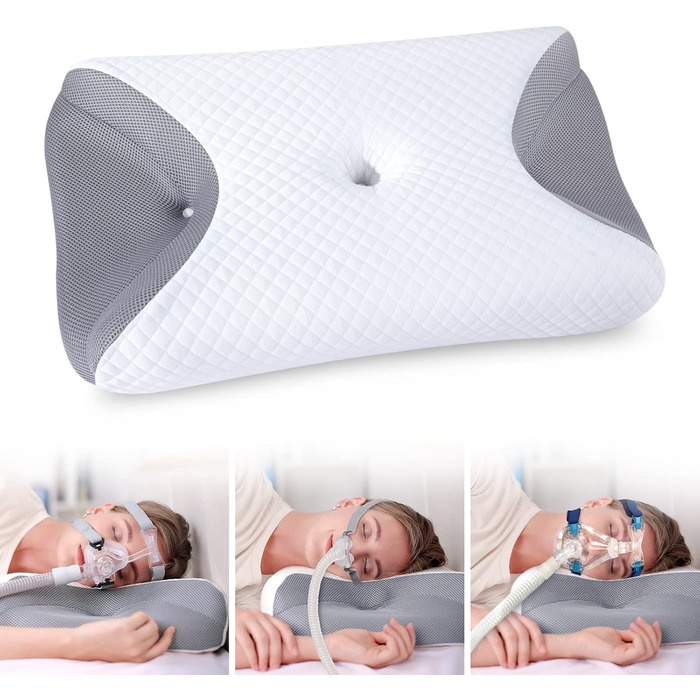 Ортопедична подушка HOMCA Memory Foam для CPAP-масок, ергономічна для бічного сну з виїмками під маску, зменшує тиск та витік повітря