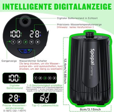 Мобільний душ Campingdusche з акумулятором 10000mAh, комплект для кемпінгу, відпочинку на природі, автомийки, пляжу, чорного кольору