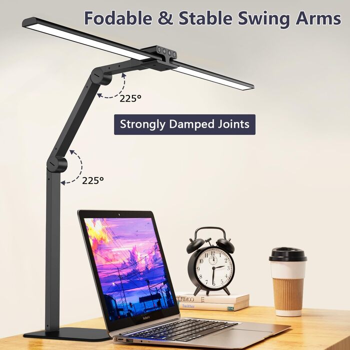 LED лампа для столу KableRika з двома головками: 24W, регульована яскравість, захист очей, для офісу та дому, сучасна лампа-світлодіод для монітора, чорна