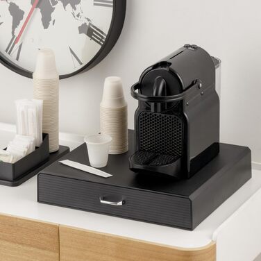 Органайзер для кавових капсул Baroni Home, універсальна шухляда для Nespresso та Dolce Gusto на 30 капсул, відсік для чаю та аксесуарів, компактний пластиковий підстаканник, 34x13x34 см, чорний