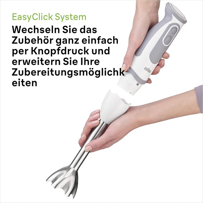 Блендер Braun MultiQuick 5 Vario MQ5235WH, 1000 Вт, нержавіюча сталь, комплект насадок, білий/сірий, енергоефективний