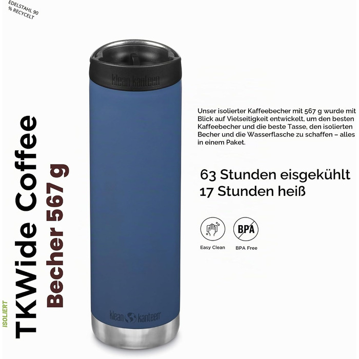 Спортивна пляшка для води KleanKanteen TKWide з широким горлом, Real Teal, 592 мл