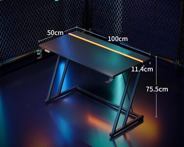 Ігровий стіл ODK 80x50 см з LED підсвіткою, чорний карбон. Стіл для геймерів з тримачем для навушників та підставки для напоїв
