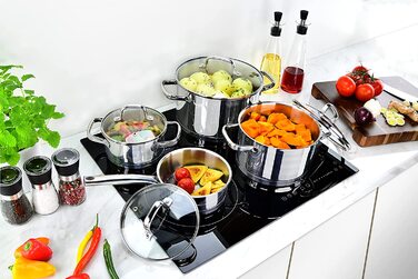 Каструля індукційна Linnuo 20 см з кришкою, 3,5 л, з нержавіючої сталі 18/10, холодна ручка, універсальна для всіх плит, підходить для макаронів та спагетті