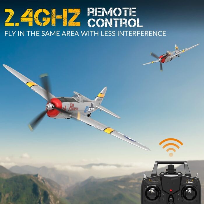 Радіокерований літак Volantexrc P-47 RTF 2.4GHz з гіростабілізацією, USB зарядкою, акумулятором та пультом – для початківців та досвідчених пілотів