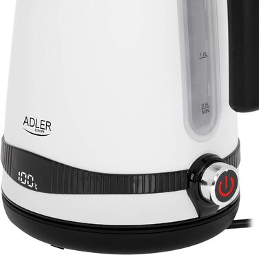 Електрочайник Adler AD 1295W, 1,7 л, нерж. сталь, білий сатин, LCD-дисплей, регулювання температури