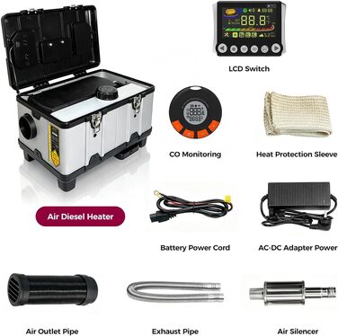 Автономний дизельний обігрівач Sunster 8кВт All-in-One з Bluetooth, керуванням через додаток та CO-датчиком для кемпера, автобуса, вантажівки та човна