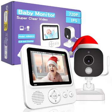 Радіоняня з камерою OBVHNUA 720P IPS: відеоняня без Wi-Fi, акумулятор 2000mAh, нічна зйомка, датчик температури, двосторонній зв'язок, колискові, режим VOX, екран 2.8