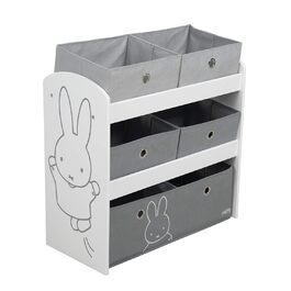 Дитячий ігровий стелаж roba miffy® з 5 сірими тканинними ящиками, білий дерев'яний органайзер з кроликом для іграшок у дитячу кімнату для хлопчиків і дівчаток