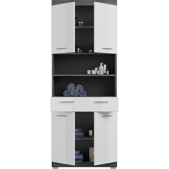 Шафка для ванної xonox.home Scout X06B2713, білий глянець, корпус сріблястий, 74x191x31 см, високий широкий пенал