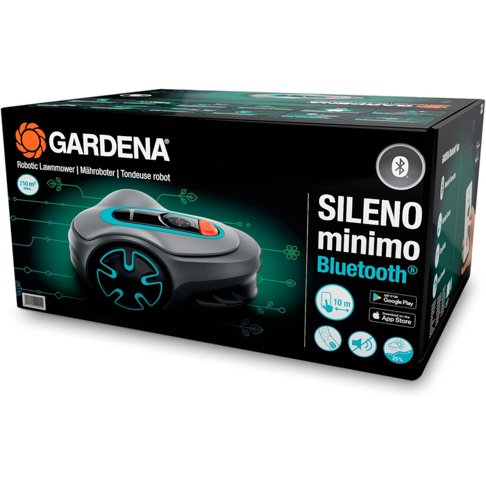 Робот-газонокосарка Gardena SILENO minimo 250 м², інтелектуальний, програмується через Bluetooth додаток, німецька версія