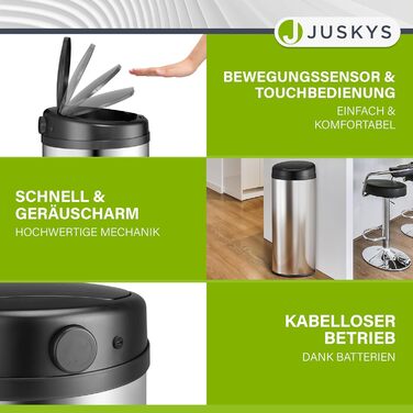 Відро для сміття Juskys з датчиком руху, 30 л, нержавіюча сталь, з кришкою-затискачем для пакетів, безконтактне відкриття