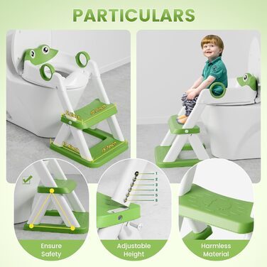 Унітаз-сходинки для дітей COOSEYA Frosch з тренувальним сидінням, зелений