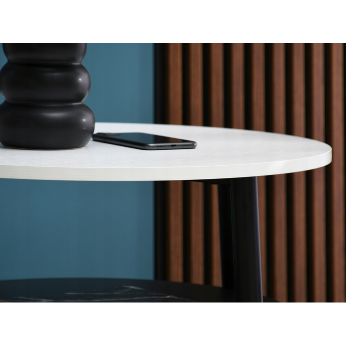 Круглий кавовий столик Mebel-Partner, 60 x 60 x 45 см, білий/чорний