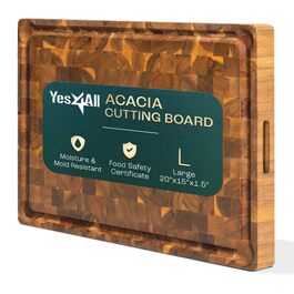 Дошка обробна Yes4All з акації для кухні 43x33x3.5 см, з жолобком для соку, попередньо оброблена олією