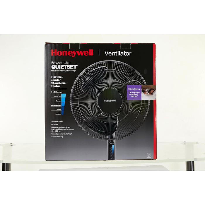 Вентилятор Honeywell Advanced QuietSet, підлоговий, 5 швидкостей, осциляційний, з таймером, регулюванням висоти та пультом ДУ, тихий