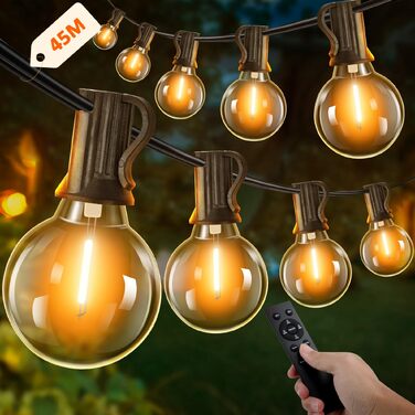 LED гірлянда Kangtaixin 45м для вулиці з таймером, 78 лампочок G40, 4 режими, димер, водонепроникна, теплий білий для саду, балкону, вечірки