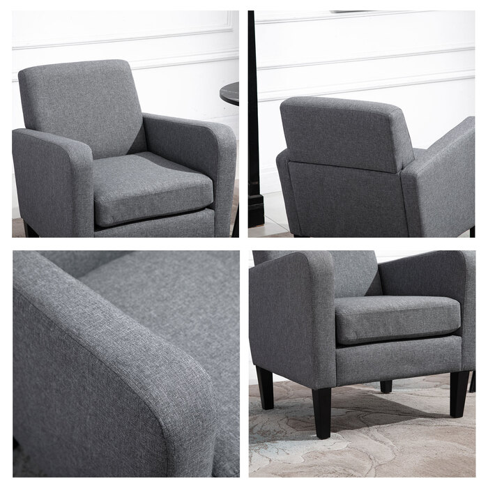 Крісло одномісне HOMCOM Recliner з м'якою оббивкою, дерев'яні ніжки, лляна тканина, світло-сірий, 66x72x74см