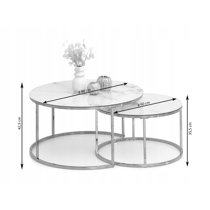 Журнальний стіл Mebel-Partner круглий, чорний мармур, 80 x 80 x 42,5 см