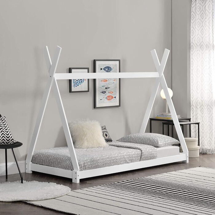 Ліжко дитяче Onejda Tipi від en.casa, 80x160 см, білий колір, з сосни