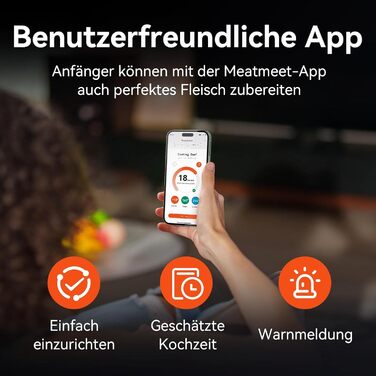 Бездротовий термометр для м'яса з Wi-Fi та Bluetooth, моніторинг через додаток, таймер та сповіщення, водонепроникний (IP67) та маслостійкий, для BBQ, духовки, гриля, кухні MMP1