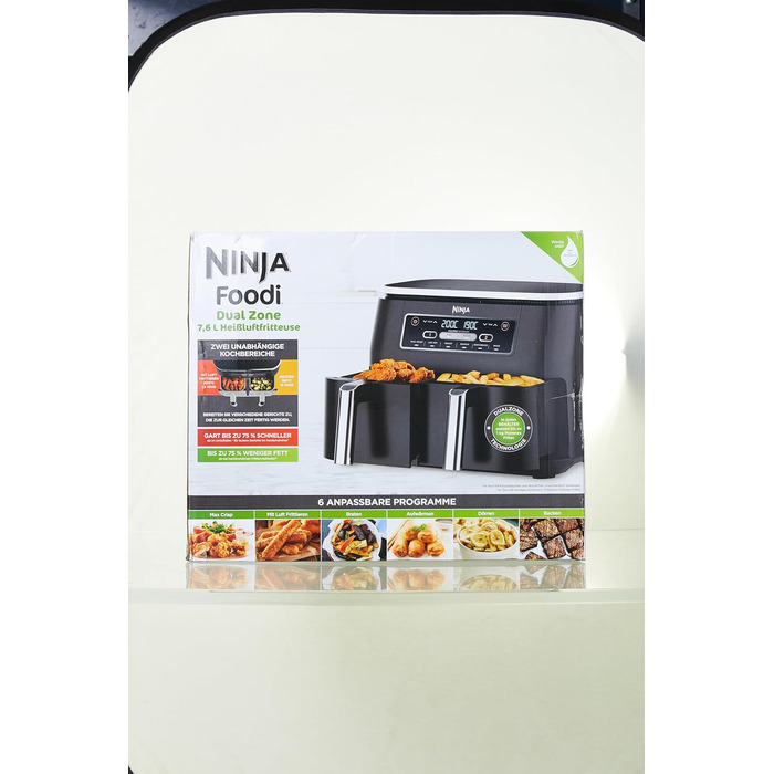 Аерофритюрниця Ninja Foodi Dual Zone 7,6 л, 2 кошики, цифрова, антипригарне покриття, 6-в-1, для 4-6 порцій, чорна (AF300EU)