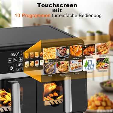 Аерофритюрниця Citybee XXL 10л з двома камерами (5л+5л), сенсорне керування, Dual Zone, 2200 Вт, чорна