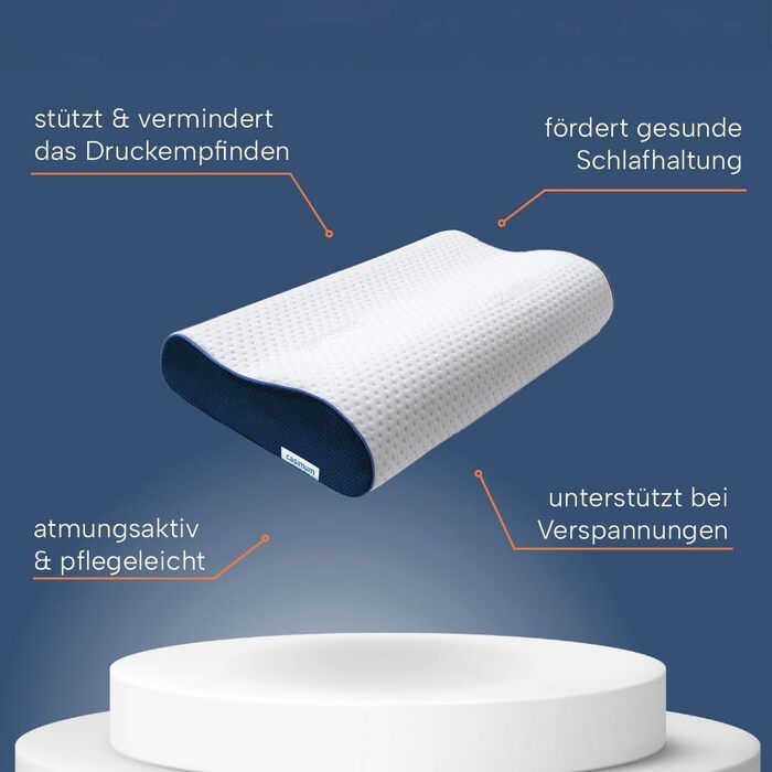 Ортопедична подушка для шиї з Memory Foam, регульована висота, знімає напругу голови та шиї, проти болю в шиї, 60x30 см, з синім чохлом, середньої жорсткості