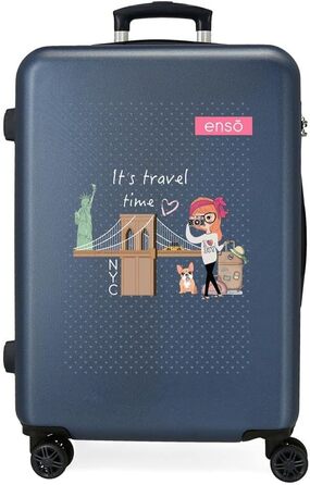 Середній валіз Enso Travel Time, синій, 46x65x23 см, жорсткий пластик, 56 л, 3 кг, з кодовим замком і 4 колесами