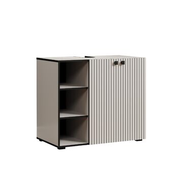 Тумба під раковину на колесах PureBliss від trendteam smart living, 80x64x42 см, з 2 відкритими полицями та вставною дошкою, стійка до подряпин, світло-сірий кашемір