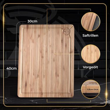 Набір дощок для нарізання Deer & Oak з бамбука XXL та велика (43x30 см & 38x25 см) – для м'яса, овочів, ніж-дружні, попередньо оброблені олією