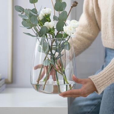 Скляна ваза для тюльпанів TREND FOR HOME Zinnia, прозора, кругла, 17 см, ⌀ 11.9 см, настільна, бочкоподібна